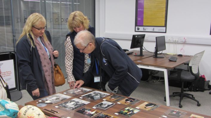 Janet Wrighton looking with interest at some of the exhibits