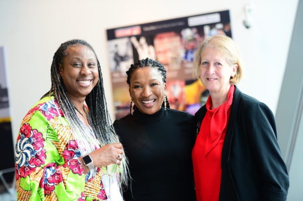 Picture by Simon Wilkinson/SWpix.com 09/07/2019 - Netball Vitality Netball World Cup 2019 Liverpool, England - Congress Delegate Welcome Function Museum of Liverpool Members of Congress gather at the Museum of Liverpool.  Left to right: Tebogo Lebotse Sebego, Helen Manufor, Lindsay Sartori | SWpix.com