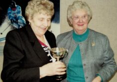 1991 Alice Hallmark receiving the Muriel McNally Award from President Pat Taylor